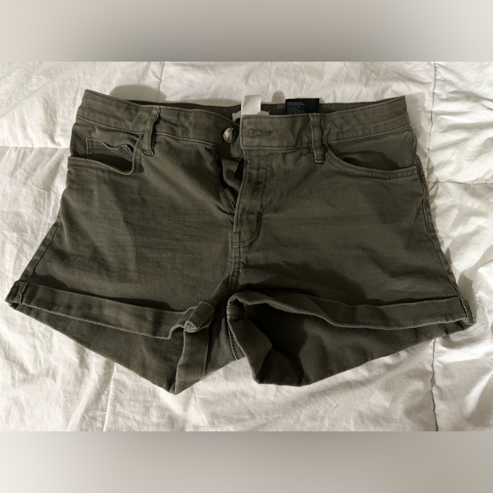 Army green denim shorts